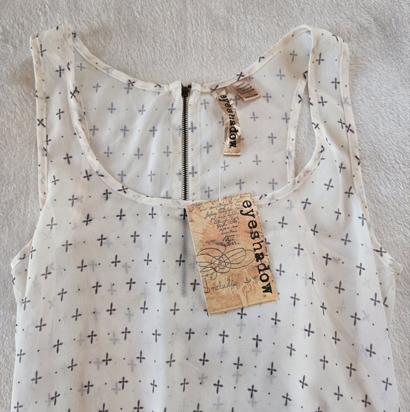 Eyeshadow NWT Sm White Flowing Whimsy SHEER SLEEVELESS TUNIC HI-LO FEMME Y2K - Picture 14 of 15